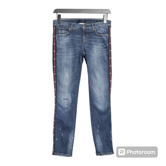 Cambio Modern Rise Liu Distressed Jeans with Red Stripe Seams Women size 8 - Picture 1 of 16